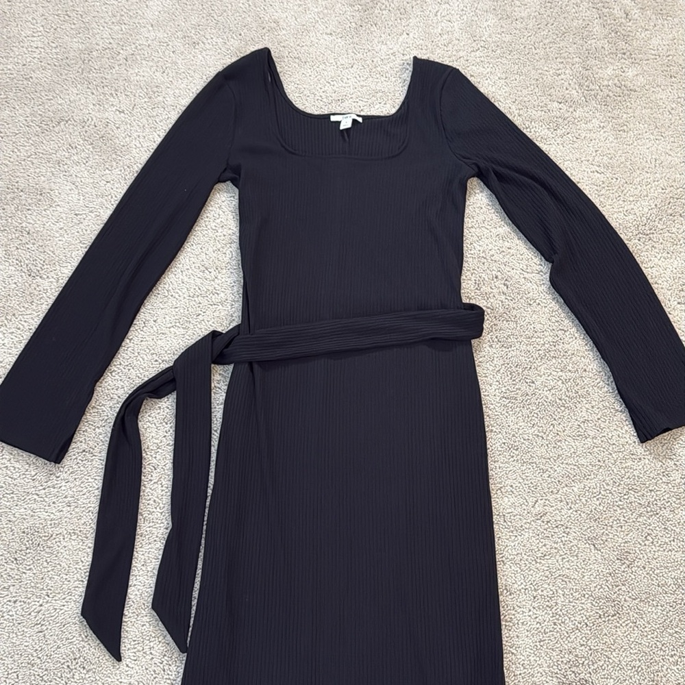 Bar III Rib Midi Dress | Tie-Waist Detail | Size S | Black - Picture 3 of 10